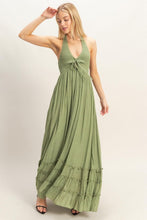 Light Olive Halter Neck Smocked Maxi Dress