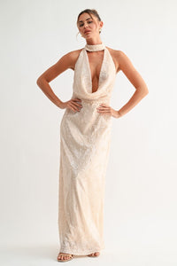 Ivory Shimmered Muse Halter Dress