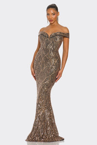 Gold Sirene Sequins Maxi Dress