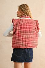 Red Gingham Pattern Sherpa Pocket Vest