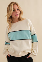 Cream/Lt.Blue Long Sleeve Color Block Crew Neck Sweatshirts