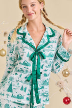 Hunter Green Christmas Print Pajama Set With Satin Bow