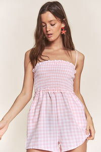 Pink Gingham Smocked Romper