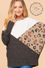 Black/Ivory/Taupe Plus Cashmere Feel Leopard Color Block Knit Top