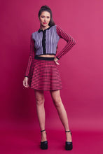 Pink Multi Knit Houndstooth Colorblock Cardigan Skirt Set