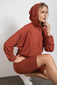 Dk Terracotta Plus Size Butter Quarter Zip Hoodie With Kangaroo