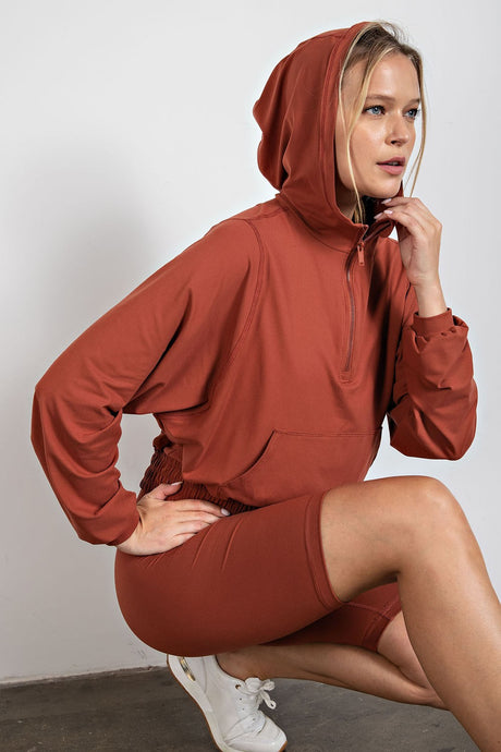 Dk Terracotta Plus Size Butter Quarter Zip Hoodie With Kangaroo