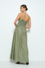 Sage Satin Ruched Detailing Sleeveless Maxi Dress