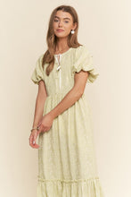 Pastel Lime Finely Floral Embroidered Tiered Maxi Dress