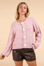 Blush Floral Button Crop Length Knit Sweater Cardigan