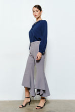 Grey Draped Ruffle High-low Flare Pants