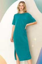 Teal Take A Stroll Side Slit T-Shirt Midi Dress
