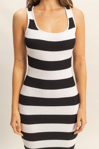 Black Striped Color Bodycon Maxi Dress
