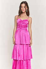 Fuchsia Satin Ruched Multi Layer Maxi Dress