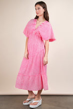 Pink Mineral Washed Elastic Neck Detail Midi Dress