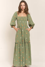 Green Floral Embroidered Maxi Dress