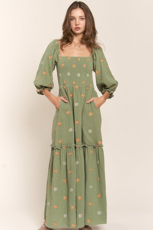 slim fit dress slacks Ucille Sage Green Embroidered Chiffon Maxi Dress (Archive Sale) main image 1