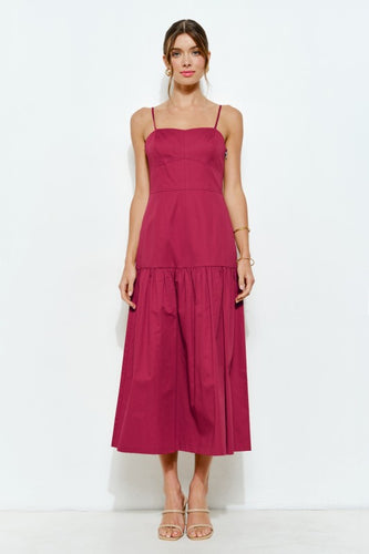 Berry Square Neck Tiered Sleeveless Midi Dress