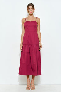 Berry Square Neck Tiered Sleeveless Midi Dress