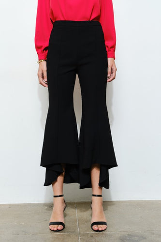 Black Draped Ruffle High-low Flare Pants