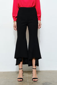 Black Draped Ruffle High-low Flare Pants
