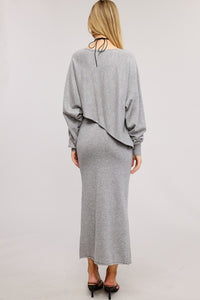 Grey Asymmetrical Top N Skirt Knit Set