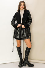 Black Cool Intentions Faux Fur Pu Tie Waist Coat