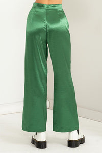 Green Set To Love Satin High-Waist Wide Leg Pants