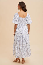 Off White Cotton Floral Smocked Maxi