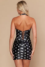 Black Halter Polka Dot Corset Bodycon Cocktail Dress