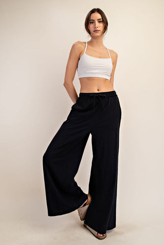 Black Cotton Slub Lounging Wide Pant