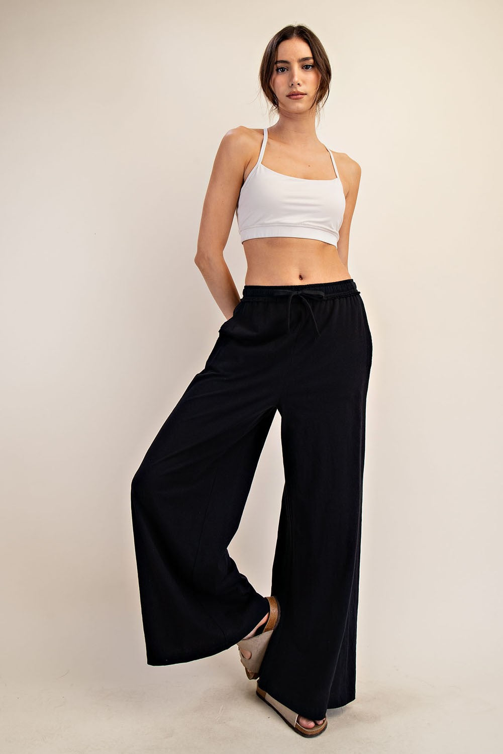 Black Cotton Slub Lounging Wide Pant