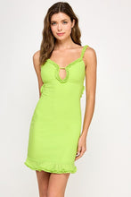 Lime Double Layered Mesh, Ruffle Detail Mini Dress