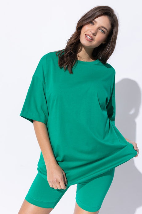 Kelly Green Knit Oversize Tee Shirt An Shorts Casual Biker Set