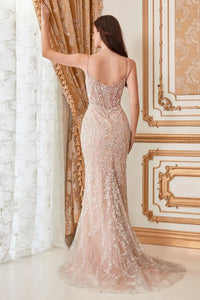 Nude Fitted Embellished Nude Gown
