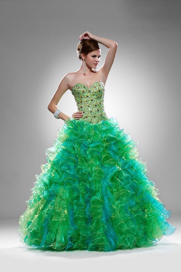 Green/Turquoise Ruffled Quinceanera Dress