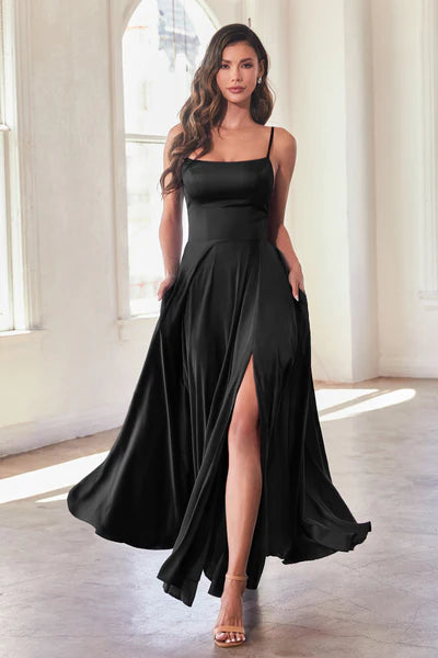Black Satin A-Line Gown