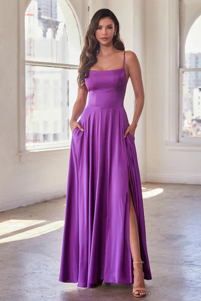 Purple Satin A-Line Gown