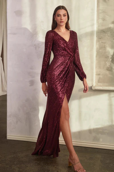 burgundy sequin maxi dress Burgundy Long Sleeve Sequin Dress – Aquarius Brand