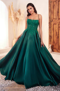 Emerald Mikado Emerald Ball Gown With Lace Details