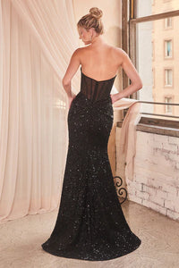 Black Strapless Sequion Bodice Gown