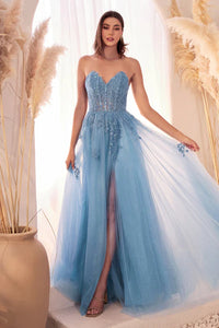 Blue Strapless A-Line Lace & Tulle Dress