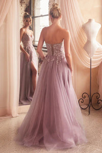 Dusty Mauve Strapless A-Line Lace & Tulle Dress