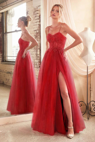 Red Lace & Layered Tulle A-Line Gown