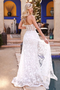Off White Fitted Overskirt Bridal Gown