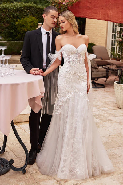 Off White Off The Shoulder Mermaid Bridal Gown