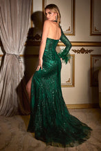 Emerald One Shoulder Fitted Glitter Gown