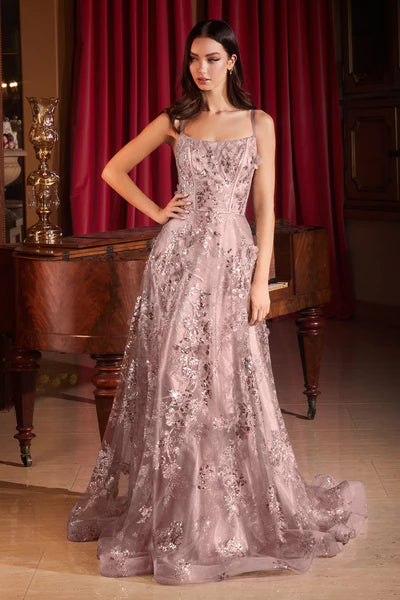 Mauve Sequin Floral Printed A-Line Dress