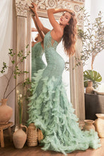Sage Feathered Mermaid Gown