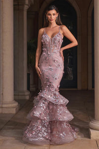 Mauve Floral Appliqued Mermaid Gown